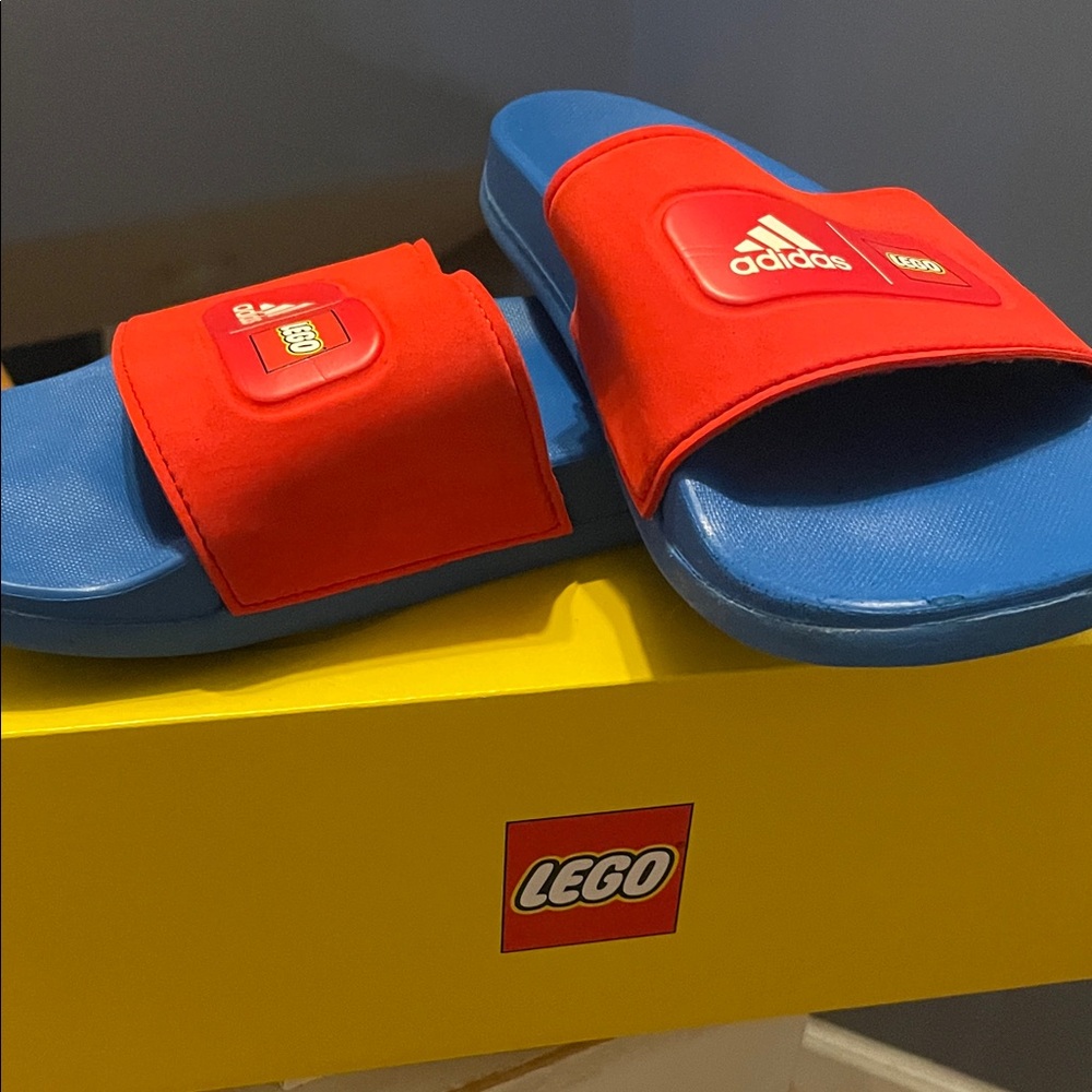 Adidas x LEGO Bright Red and Blue Sandals